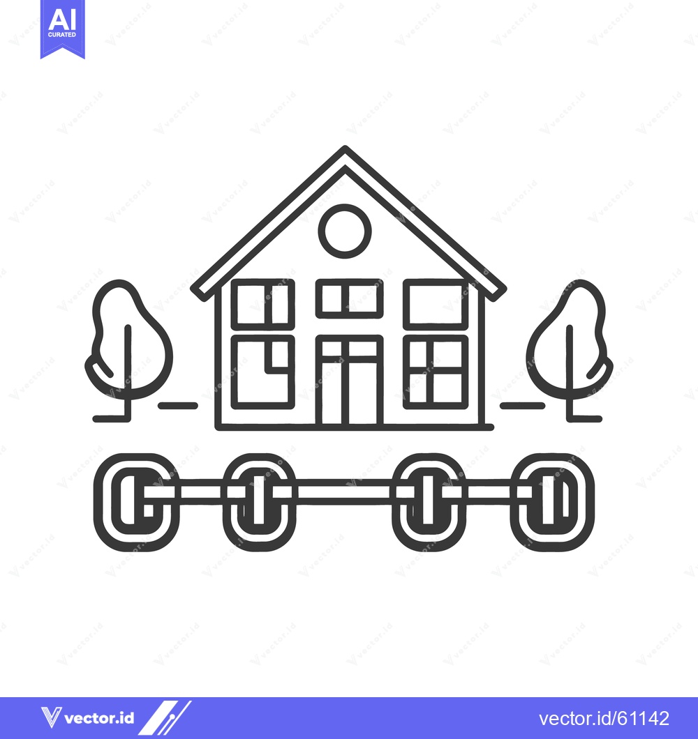 Premium Vector of A simple outline illustration of a house with trees and a line of chai