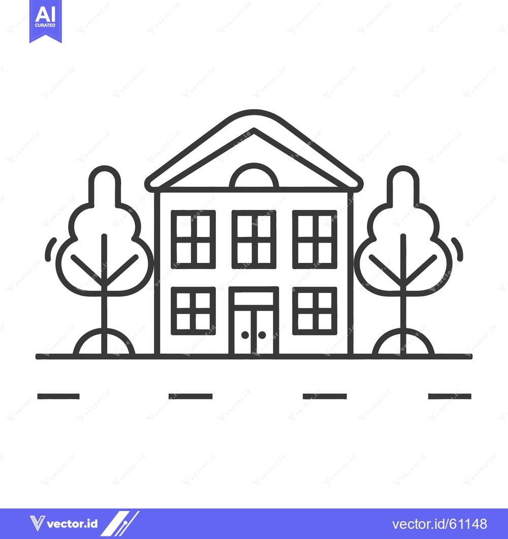 Premium Vector dari Two story building with trees alongside a straight road