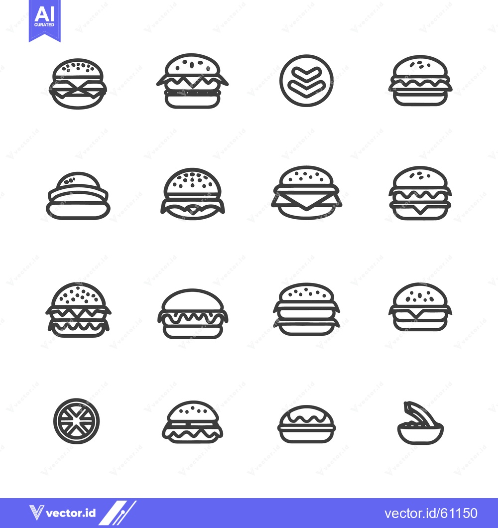 Premium Vector of Multiple illustrated drawings of different burgers are displayed toget