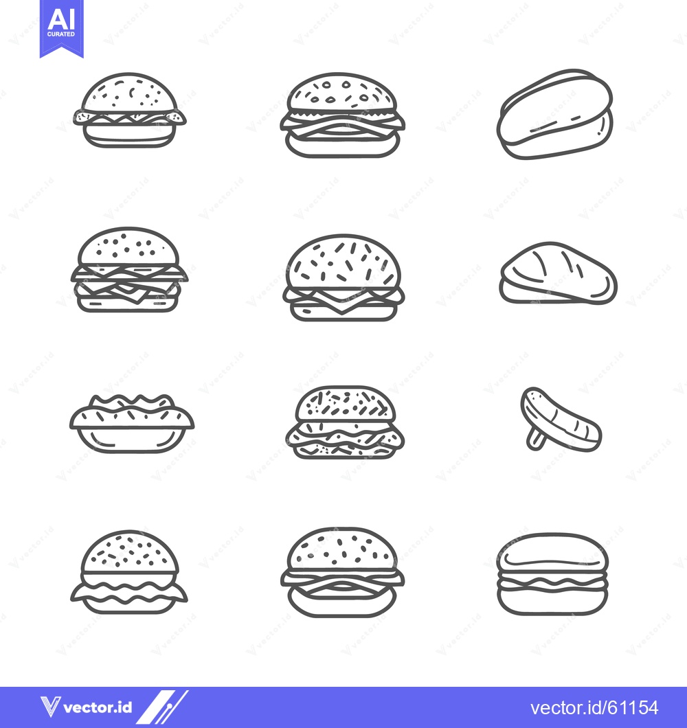 Premium Vector dari Outlined images depict various food items like burgers and buns