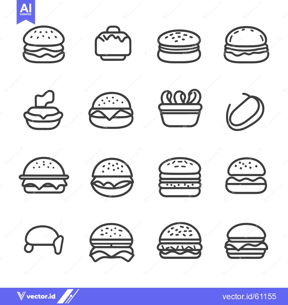 Premium Vector of A collection of various cartoon hamburgers and related food items