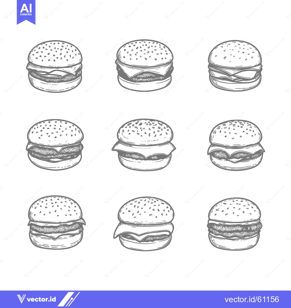 Premium Vector dari Nine different sketched illustrations of various hamburger configurati