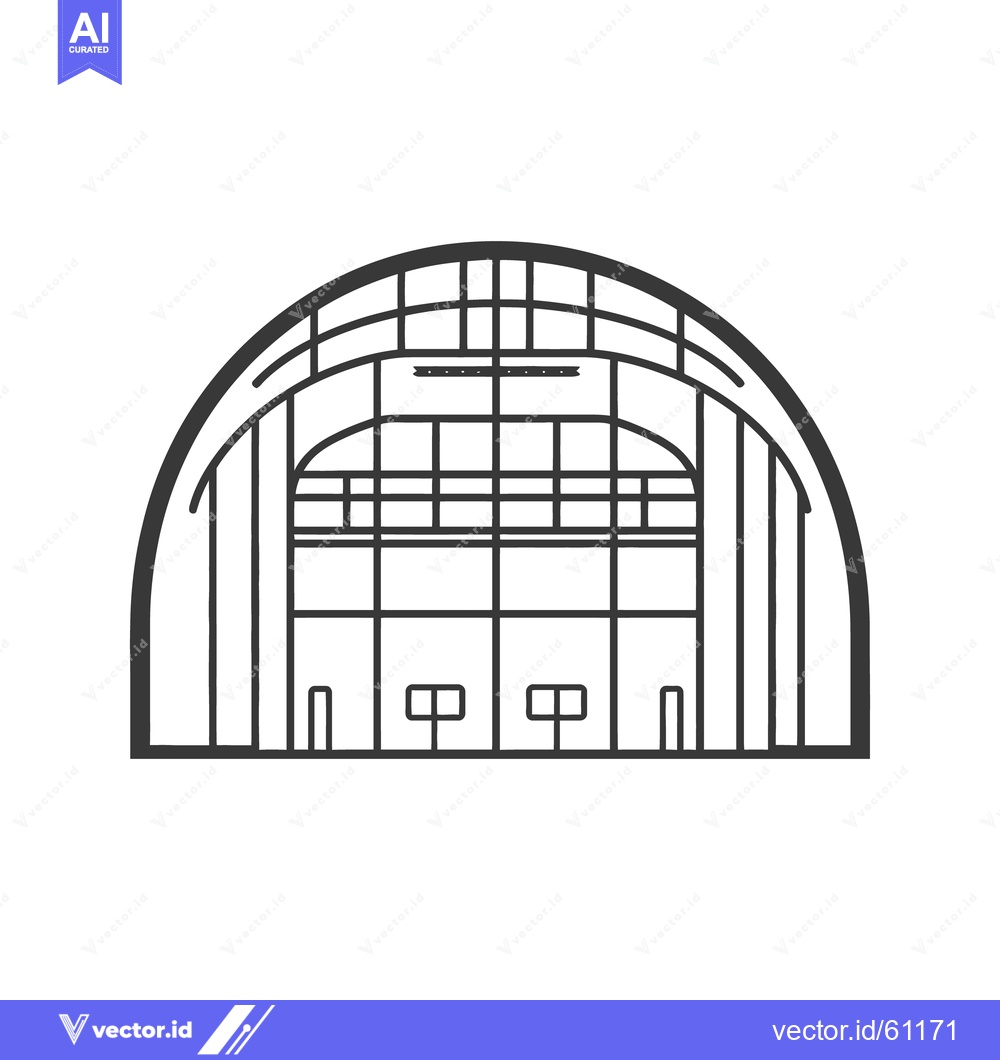 Premium Vector of A monochrome architectural illustration of a large arched building