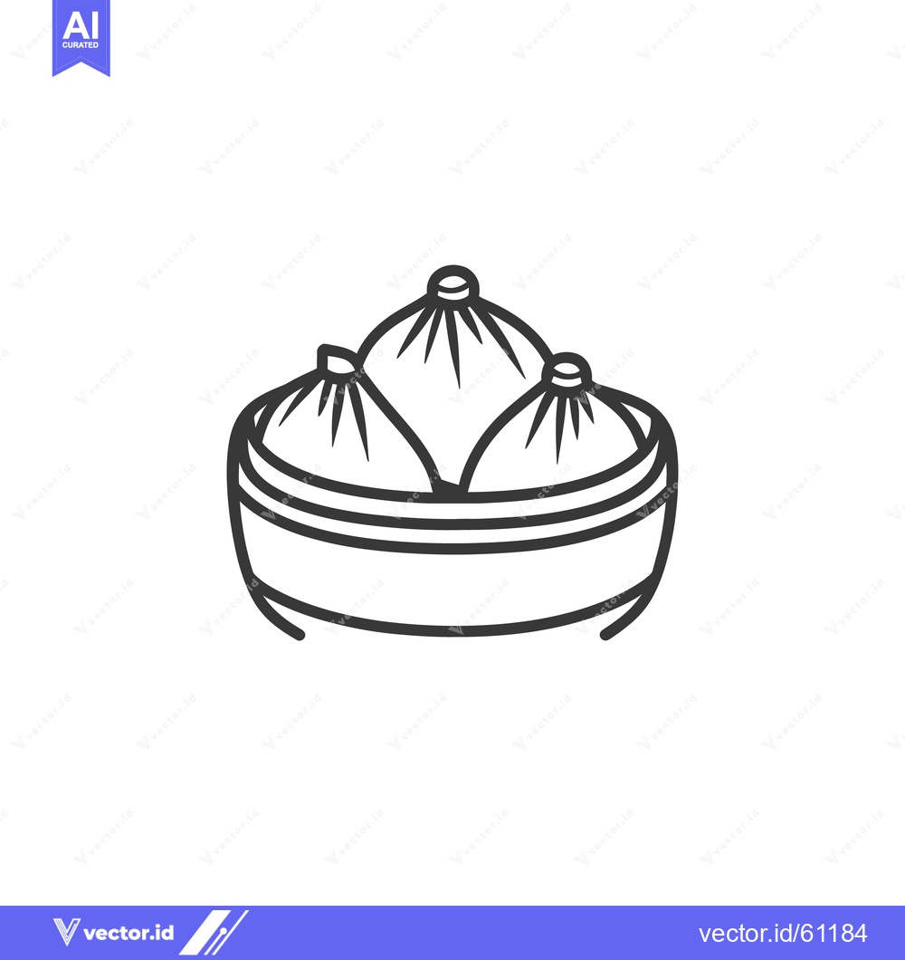 Premium Vector of Three Steamed Dumplings Sitting in a Bamboo Steaming Basket