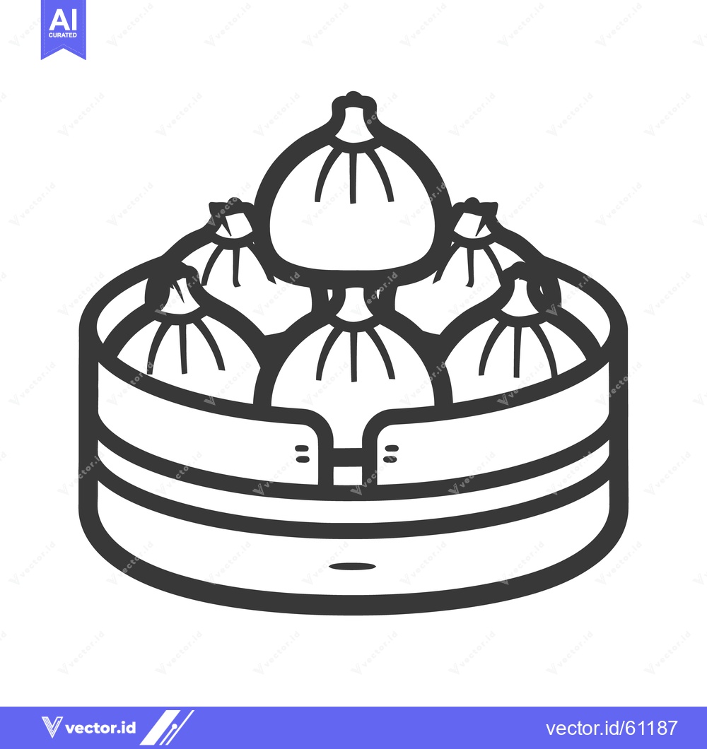 Premium Vector of A graphic image displaying a bamboo steamer full of dumplings
