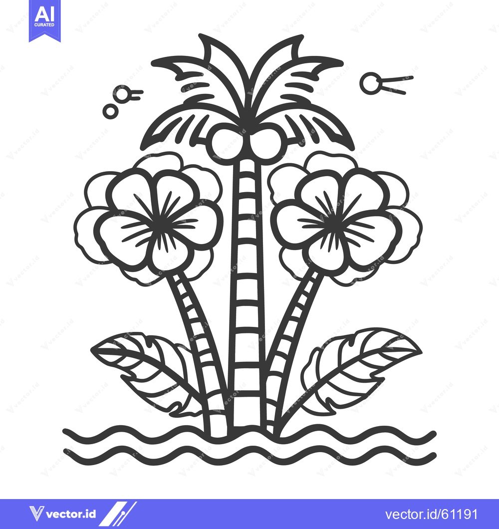 Premium Vector dari Black and white illustration depicts tropical plants on waters edge
