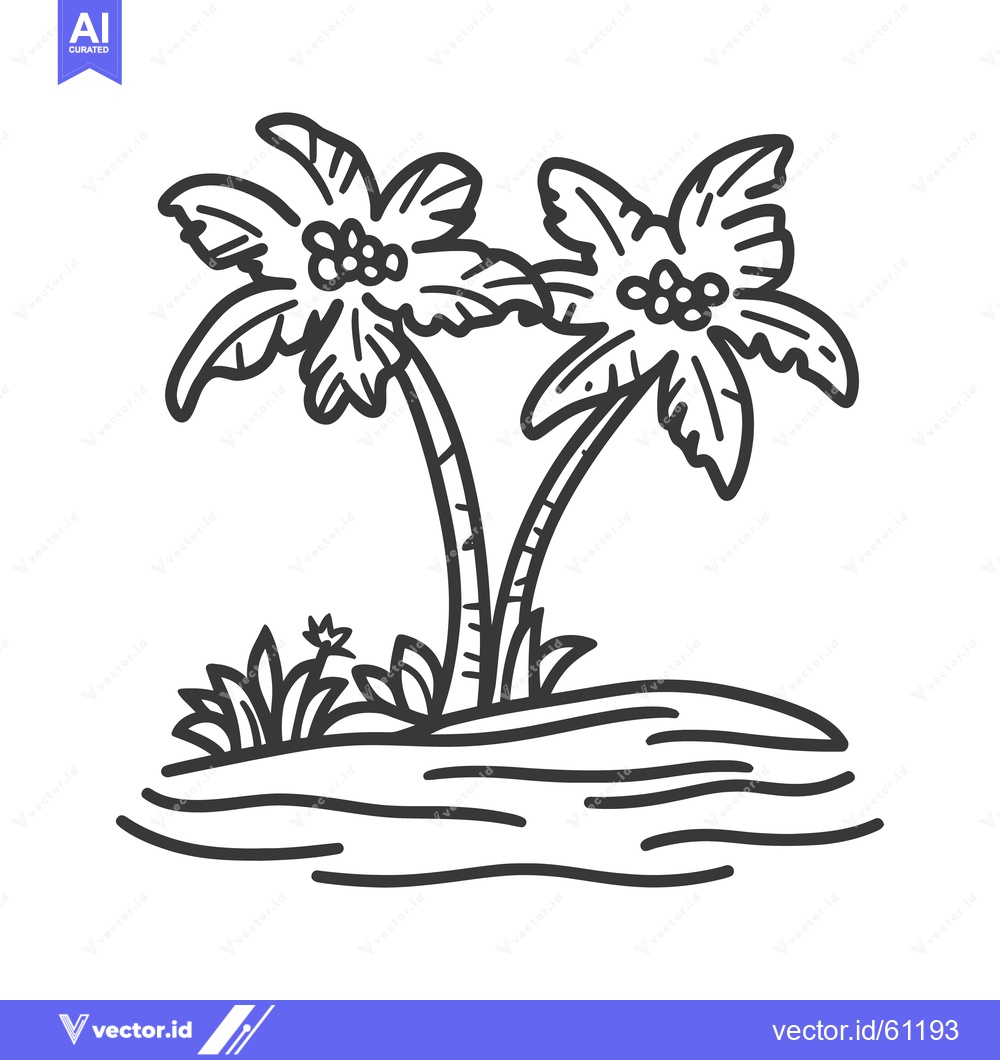 Premium Vector of Two stylized palm trees grow on a small island landscape