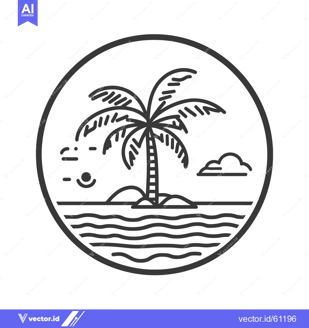 Premium Vector dari A tropical beach scene with a palm tree in a circle design