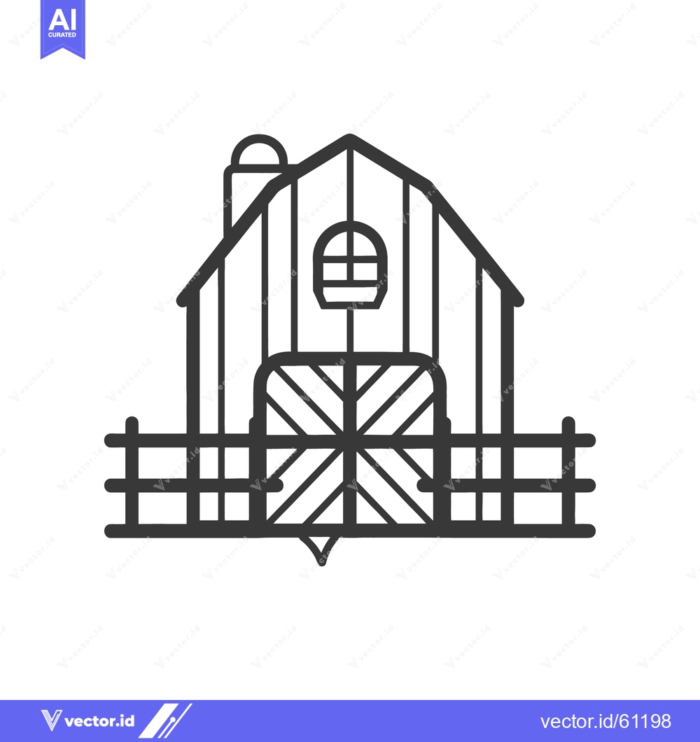 Premium Vector dari A simplified illustration of a farm building with fence and door
