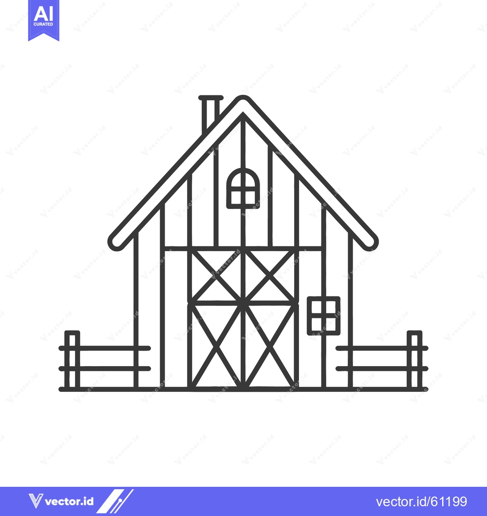 Premium Vector dari Simple vector illustration of a barn with windows and a fence