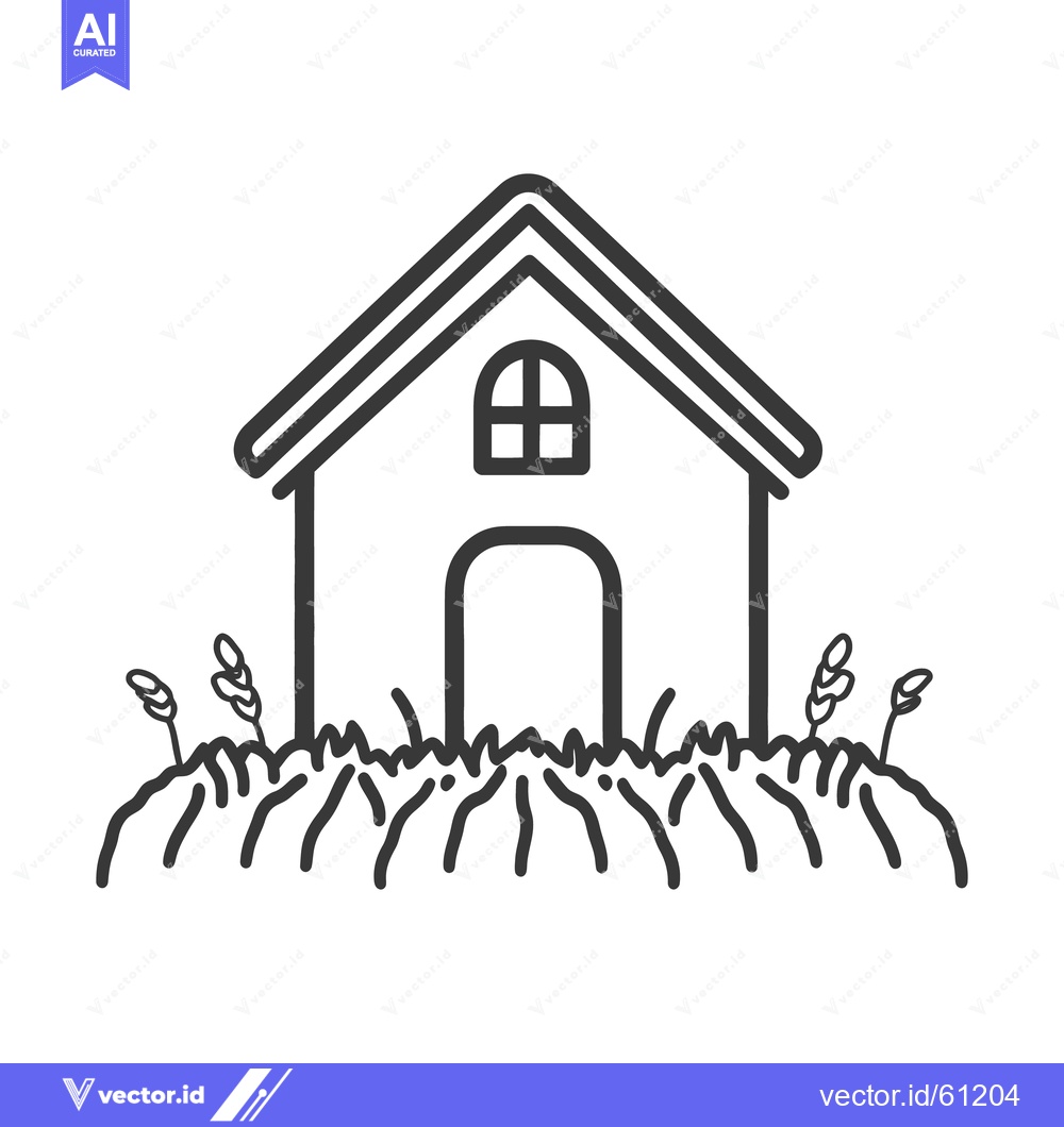 Premium Vector dari Simple line art illustration of a small house and grassy area