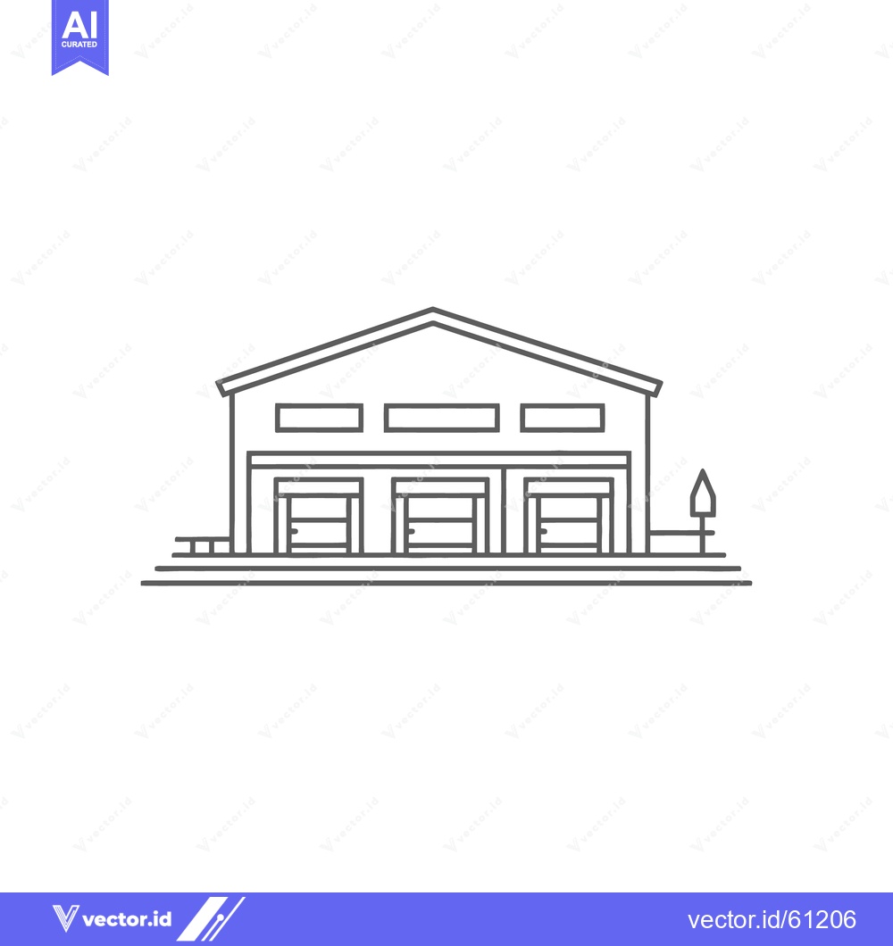 Premium Vector of A minimalist illustration of a warehouse with three garage doors