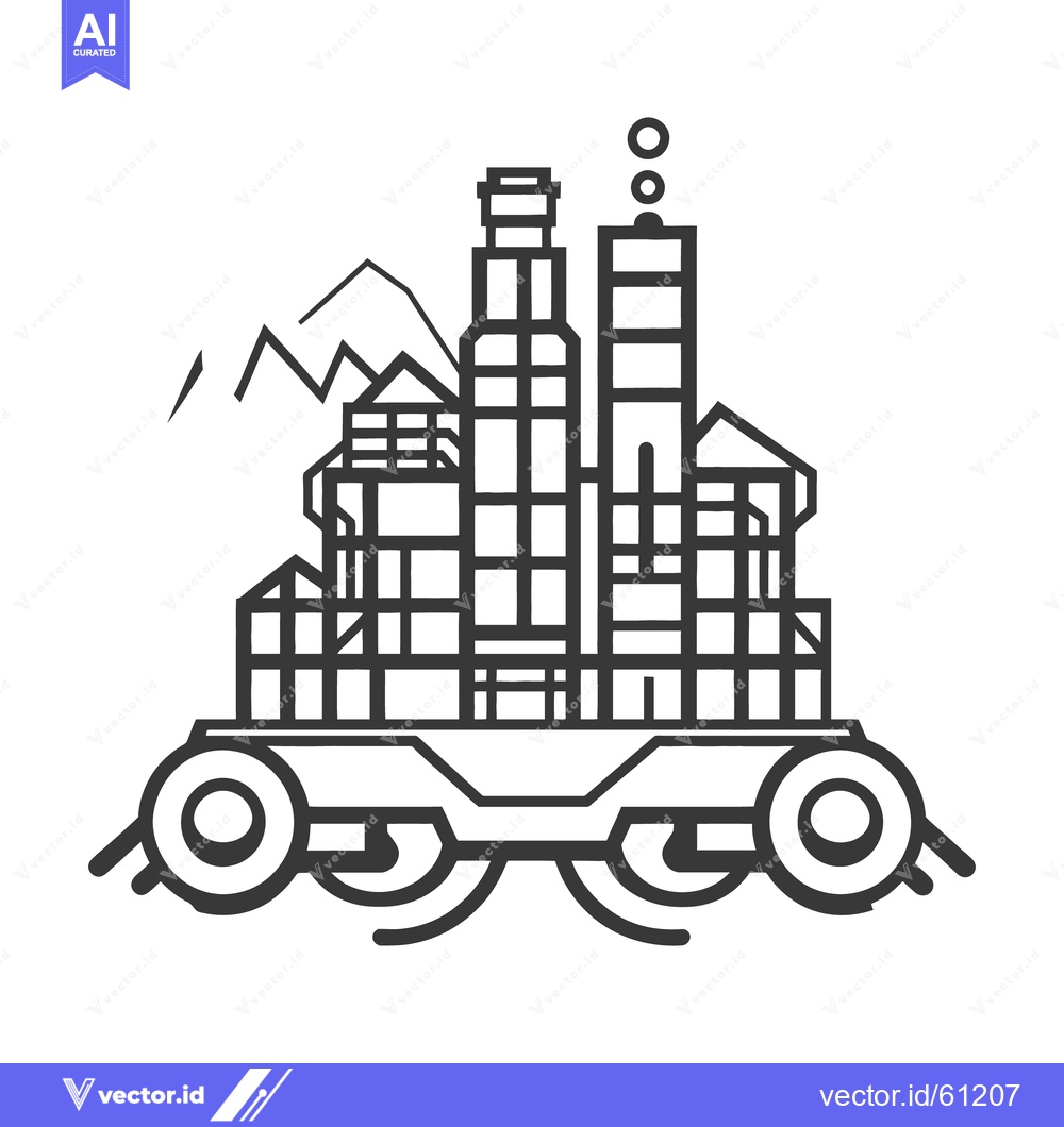 Premium Vector dari A stylized industrial city landscape illustration with mountains and t