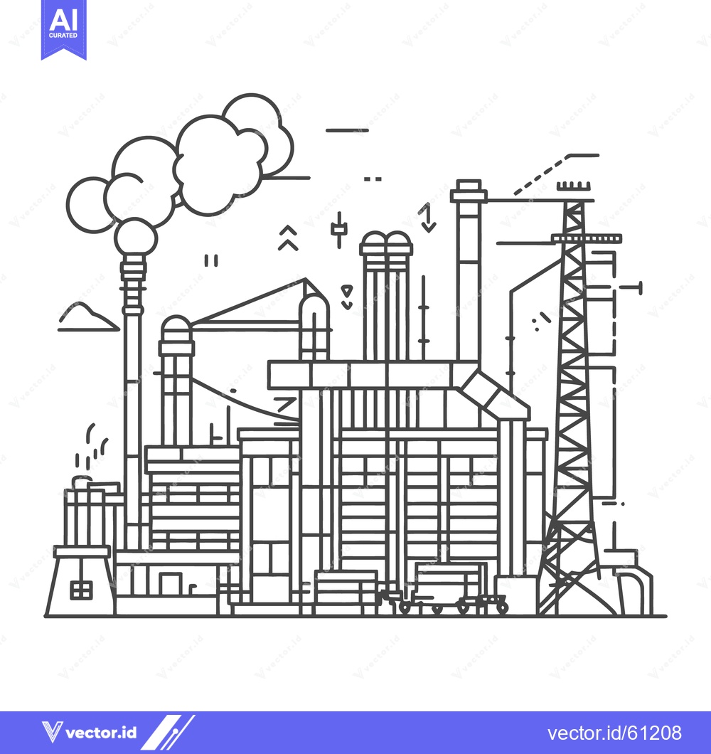 Premium Vector of A schematic illustration depicts an industrial factory with smokestack