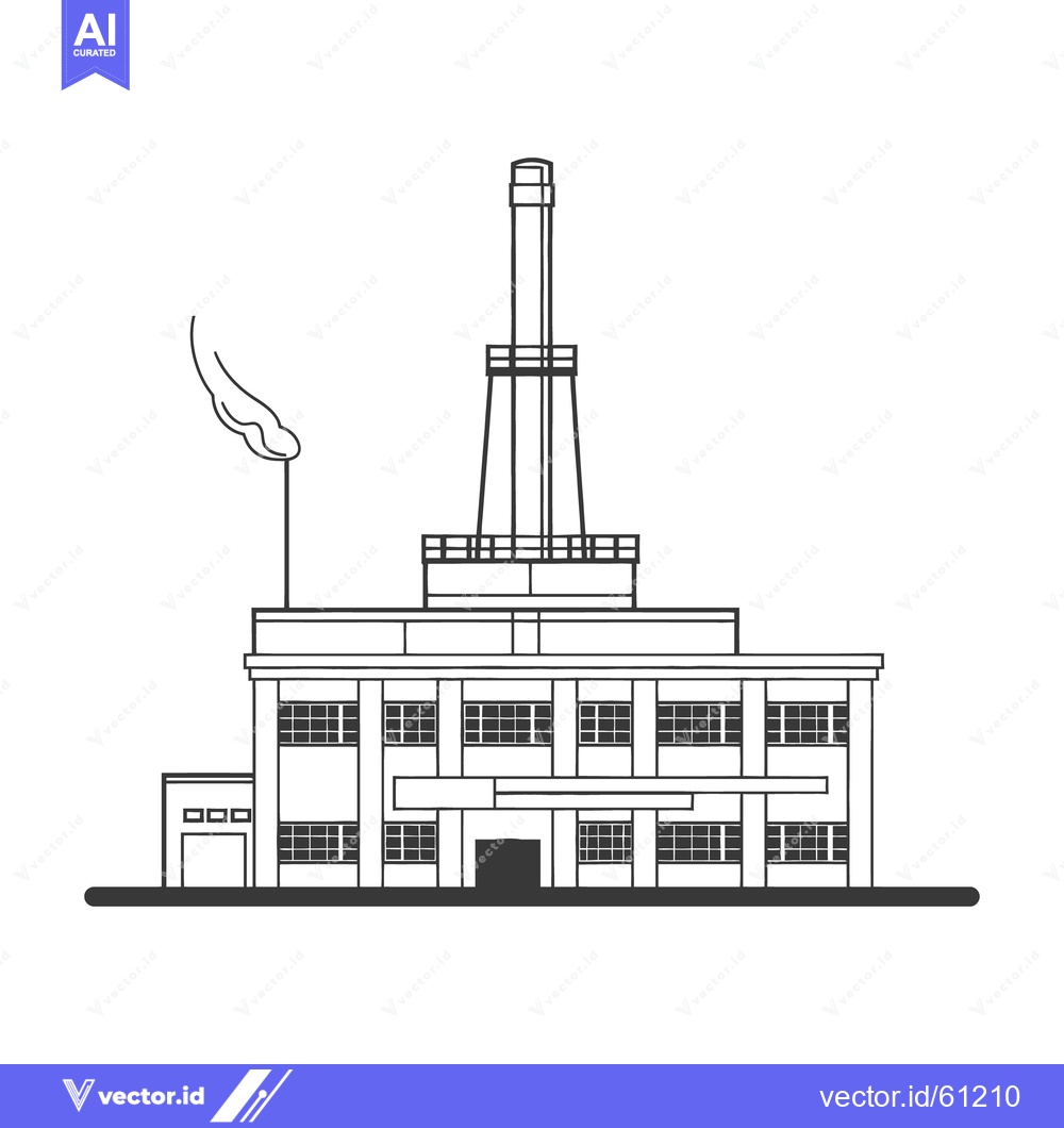 Premium Vector dari A black and white illustration of a factory building