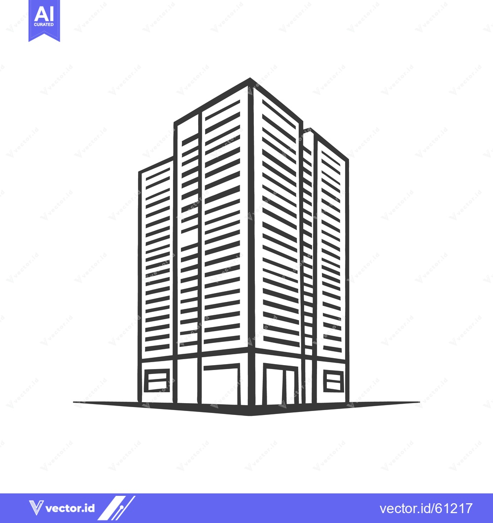 Premium Vector dari Three Tall Buildings Depicted in a Modern Minimalist Architectural Sty