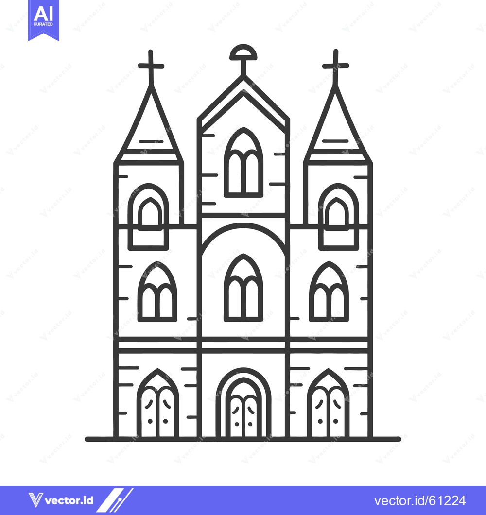 Premium Vector dari Architectural drawing of a church building featuring a cross on top