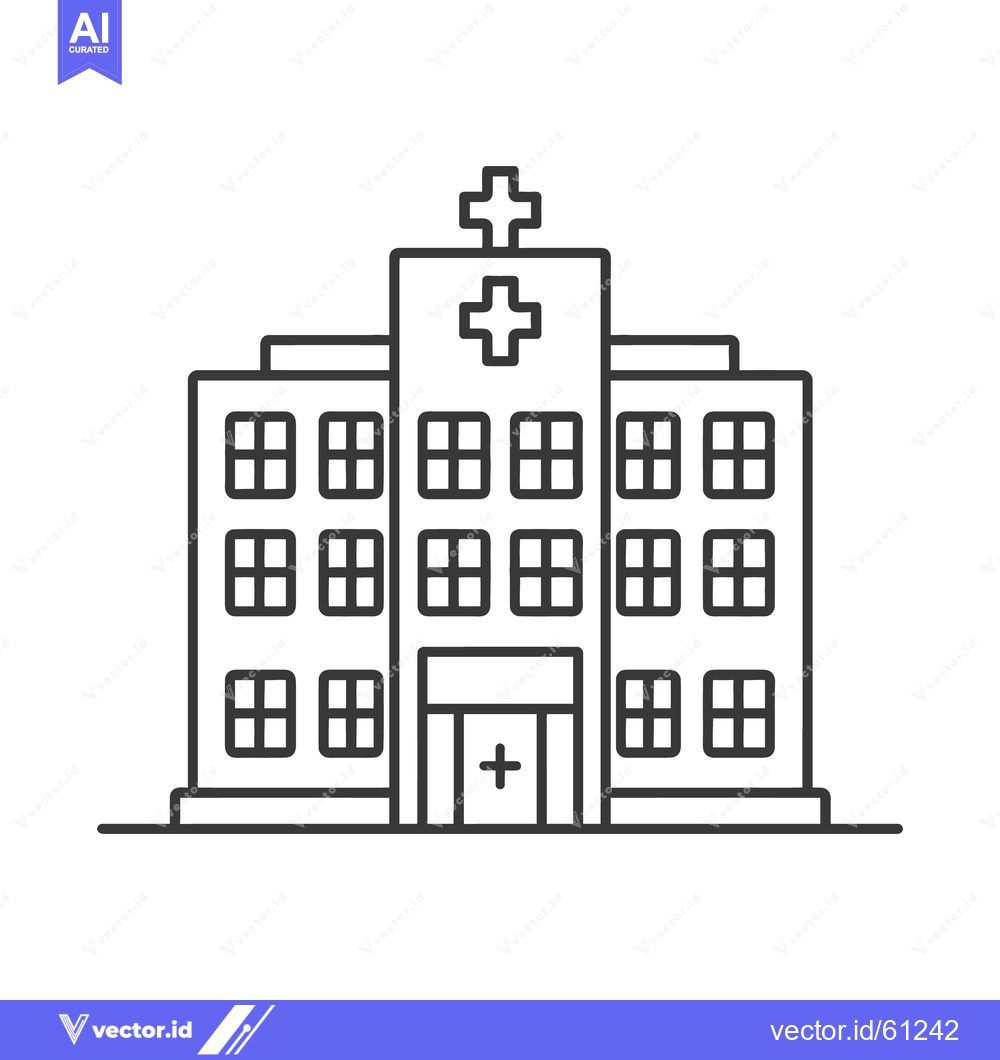 Premium Vector of Illustration depicting a medical facility with windows and cross symbo