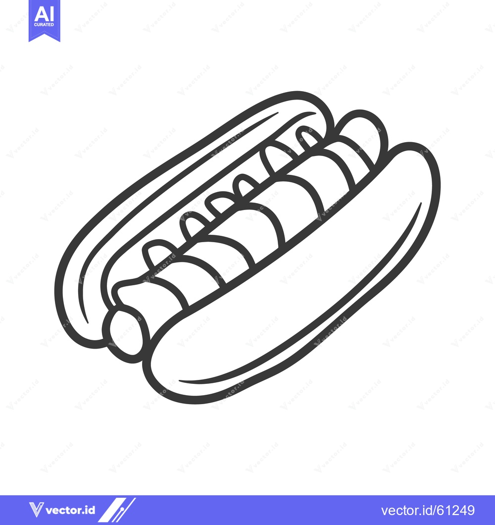 Premium Vector of A black and white illustration of a hot dog in a bun