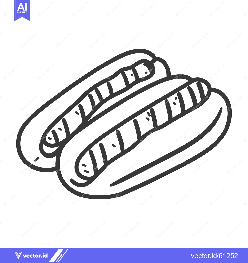 Premium Vector dari Two hot dogs on buns drawn with bold black lines