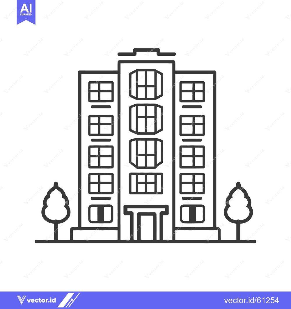Premium Vector of A tall multi story building with trees and many windows