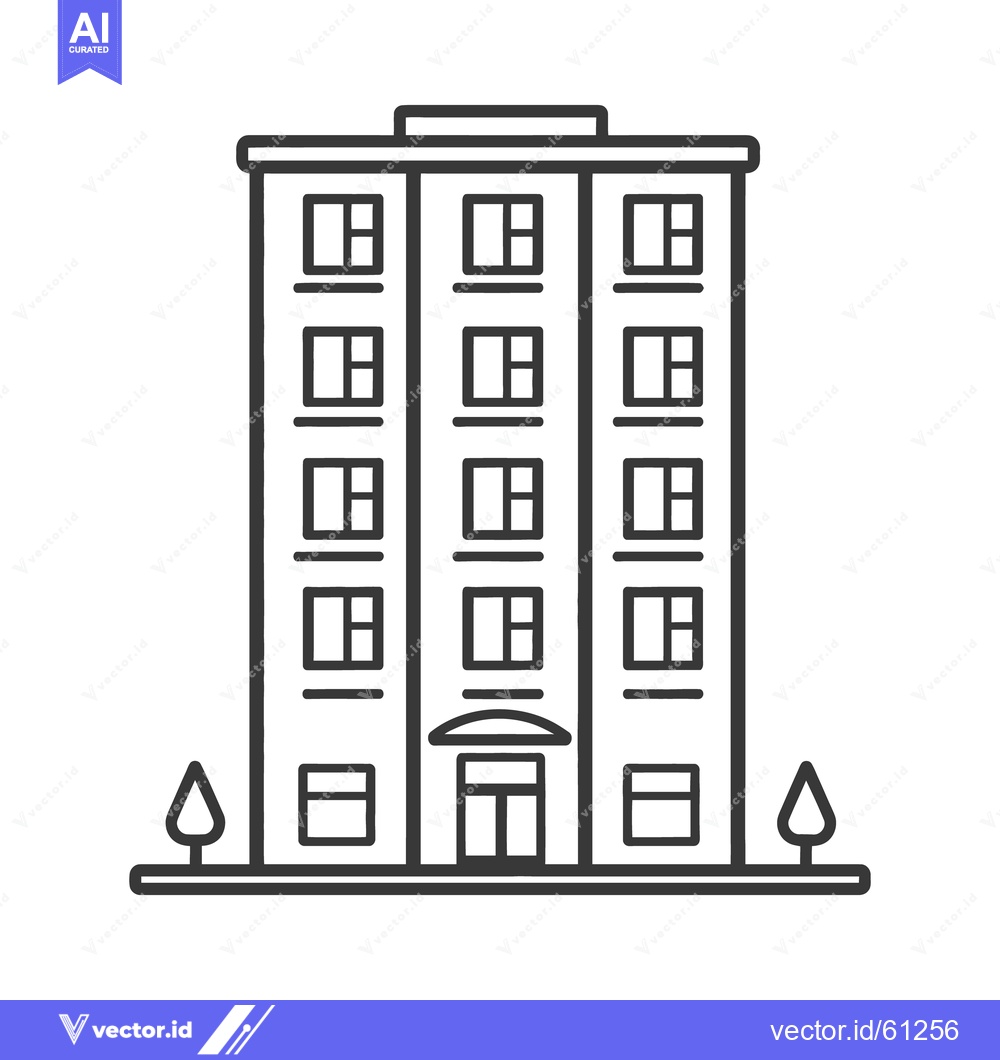 Premium Vector dari A tall residential building with multiple floors and small trees