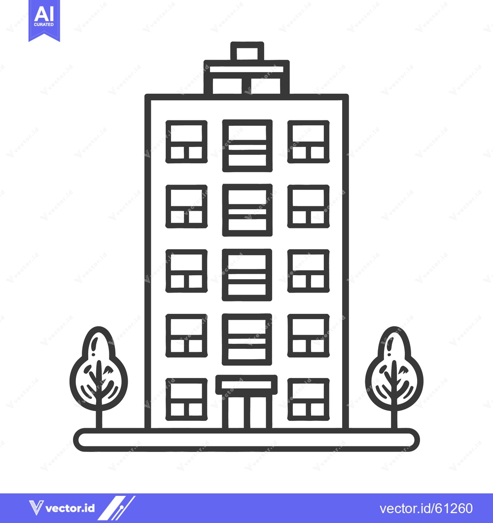 Premium Vector of Simple linear illustration of a tall building and some trees