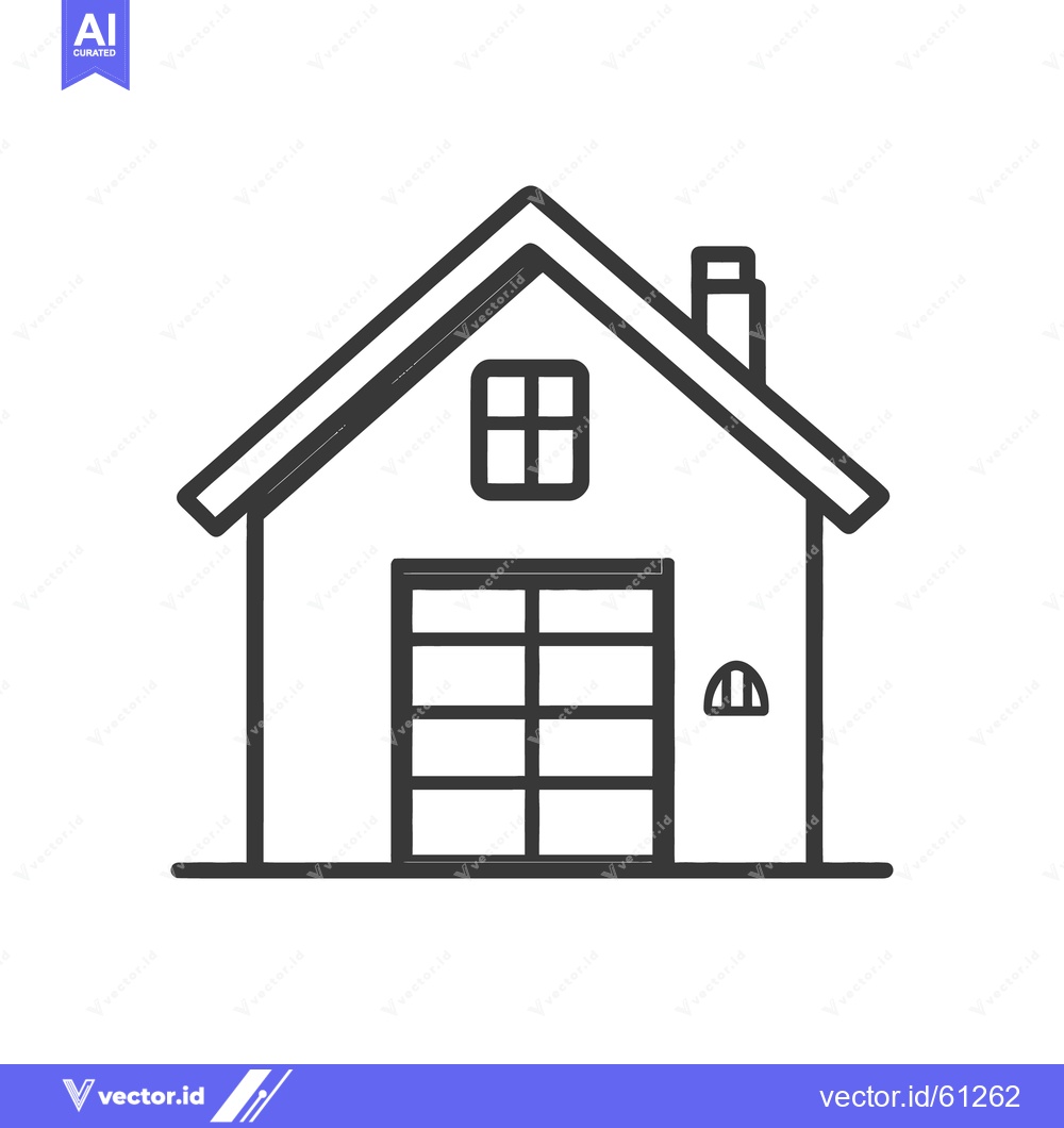 Premium Vector dari A Simple Outline Drawing of a House with Windows and Chimney