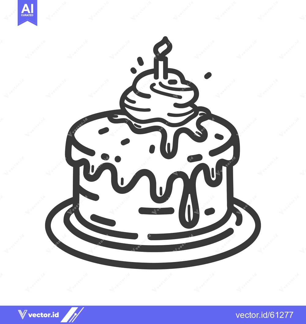 Premium Vector dari A decorated cake with frosting and a lit single candle