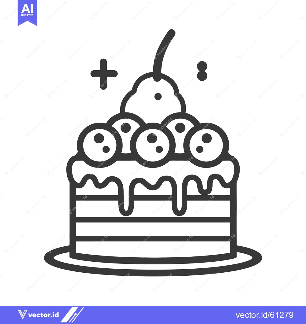 Premium Vector dari A black and white illustrated birthday cake with cherries on top
