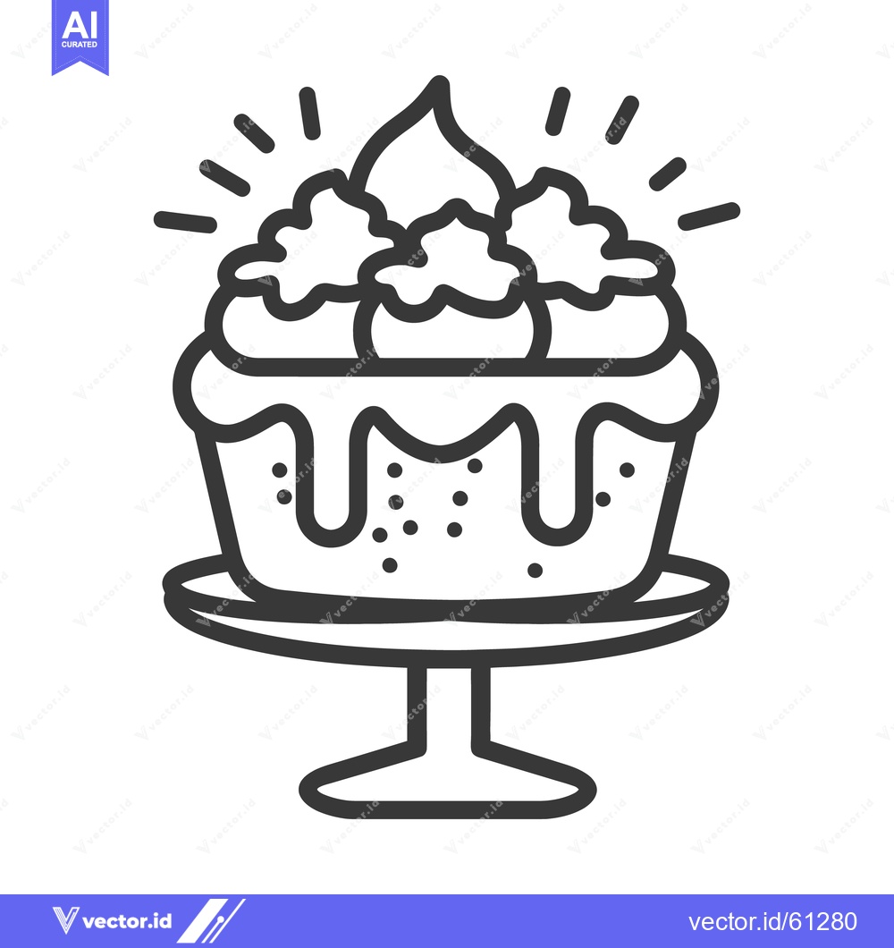 Premium Vector dari A decorative cake with frosting displayed on a cake stand