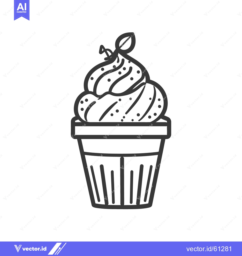 Premium Vector of Simple line drawing of a decorated cupcake with a garnish