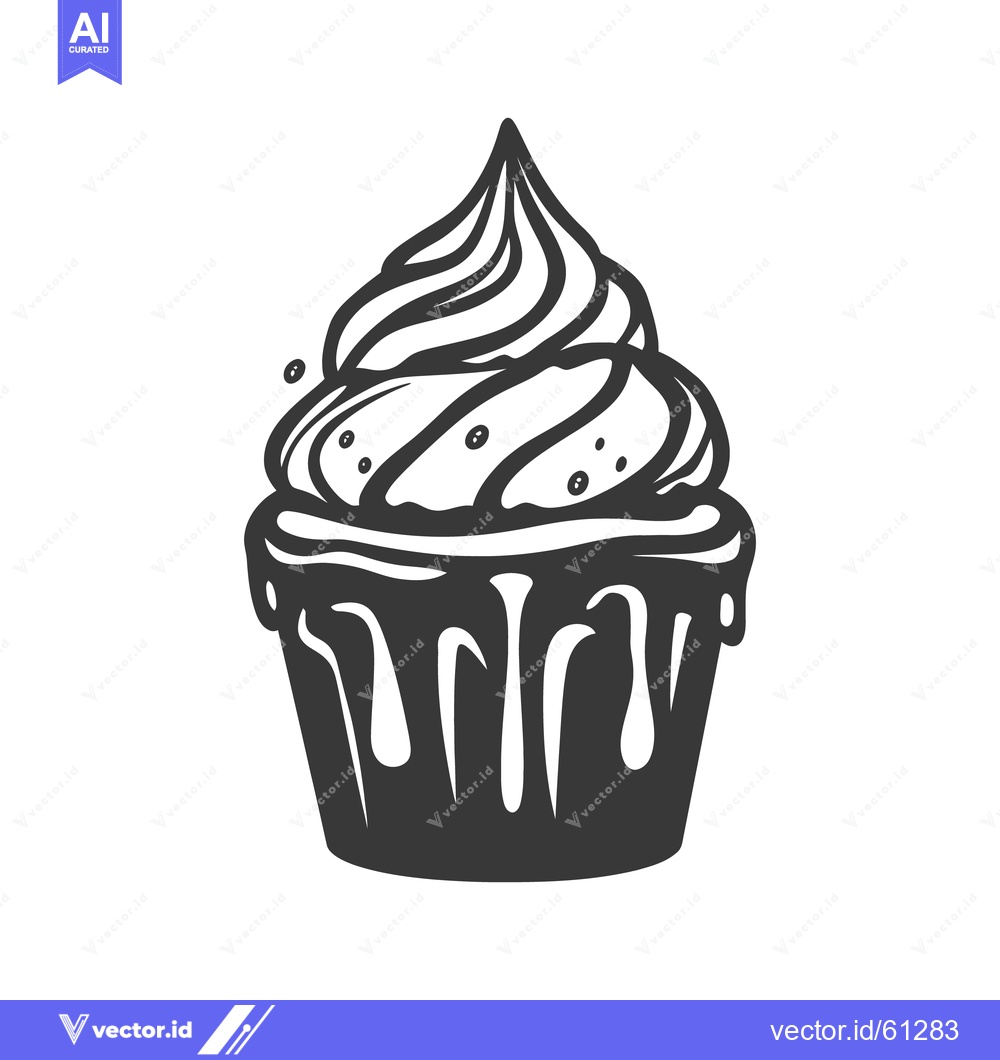 Premium Vector of Delicious looking cupcake with swirled frosting and chocolate topping