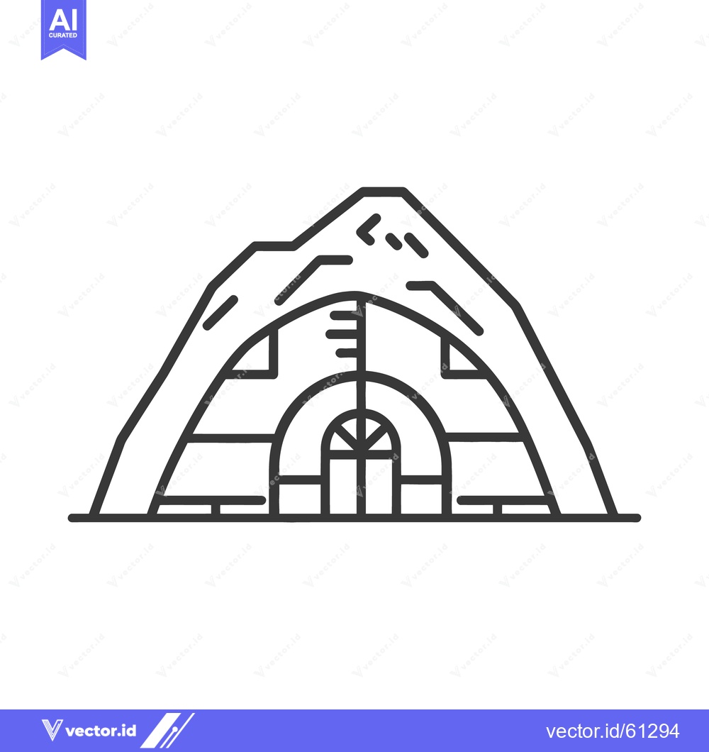 Premium Vector dari A stylized mountain cabin illustration with arched windows and a door
