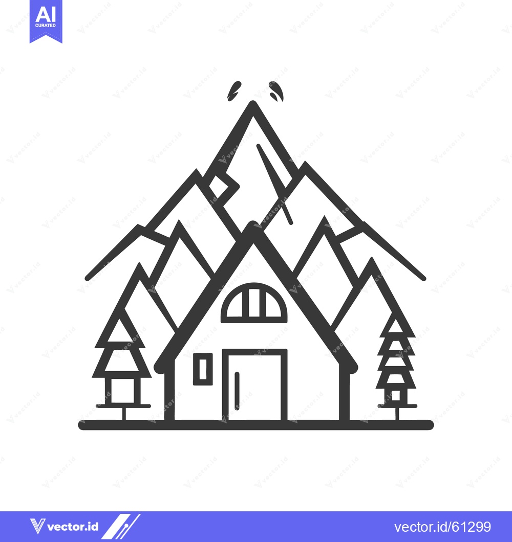 Premium Vector dari A simple illustration of a cabin nestled within majestic mountain peak