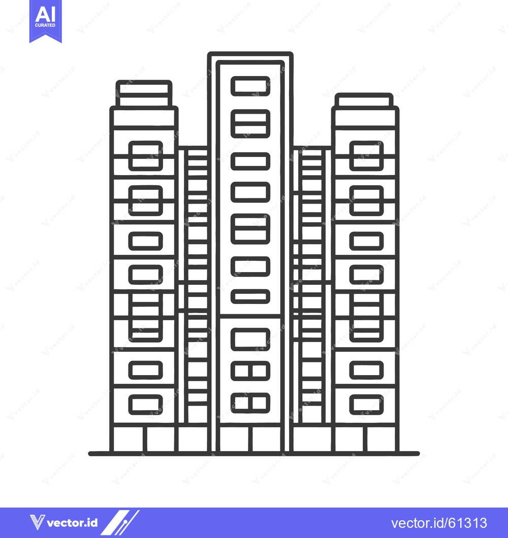 Premium Vector of A simple black and white illustration depicts a cityscape with tall bu