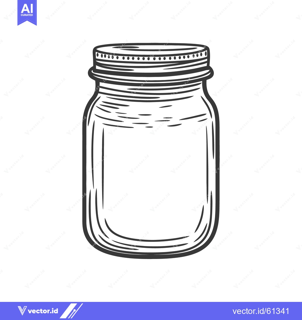 Premium Vector of Detailed black and white illustration of a glass canning jar