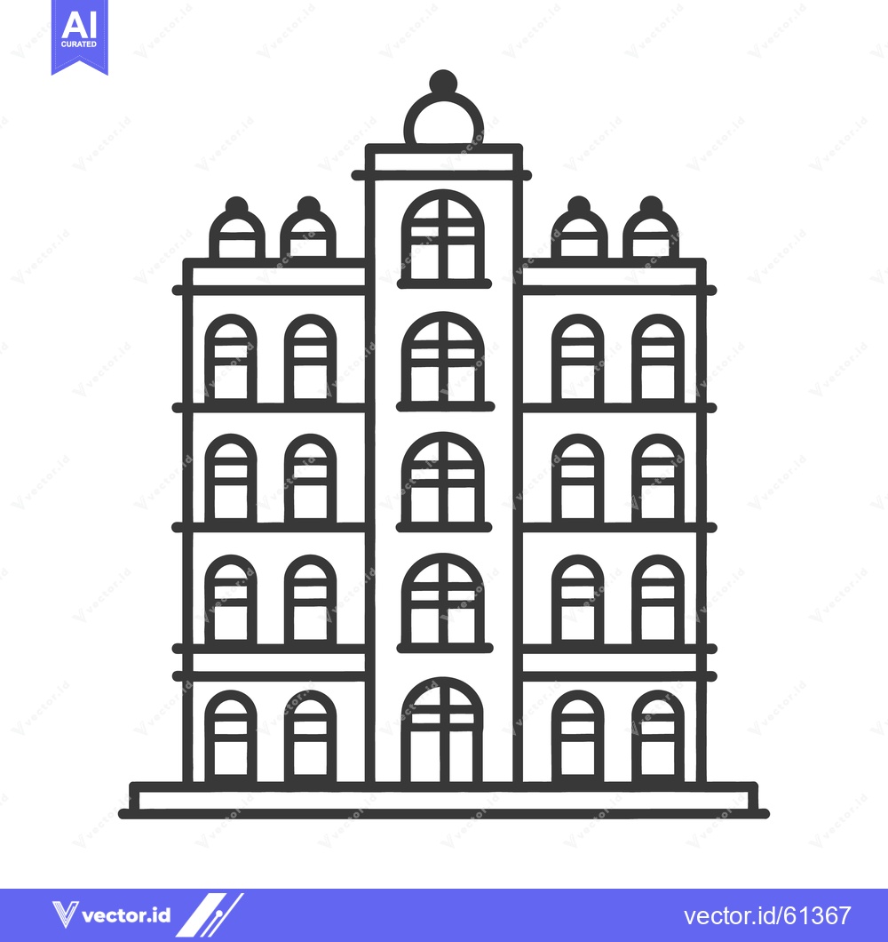Premium Vector dari A black and white illustration of a tall building with windows