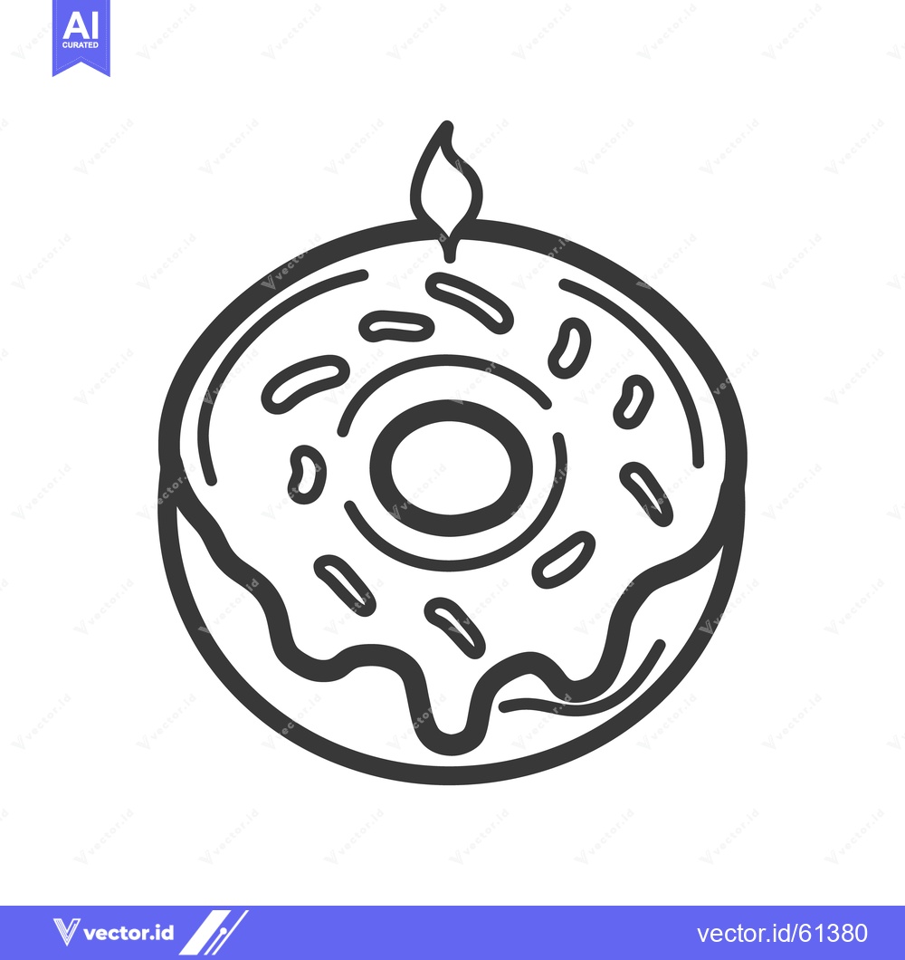 Premium Vector of A decorative frosted donut cake with single lit candle on top