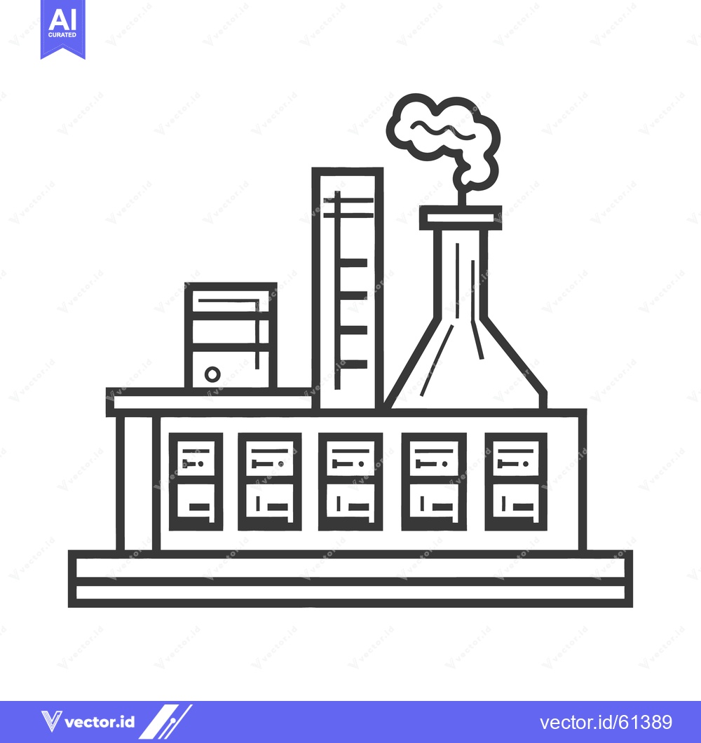 Premium Vector of A monochrome illustration depicting a factory with smoke emissions