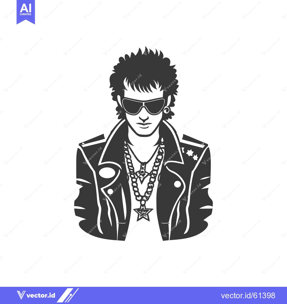 Premium Vector of Black and White Illustration of a Punk Rocker