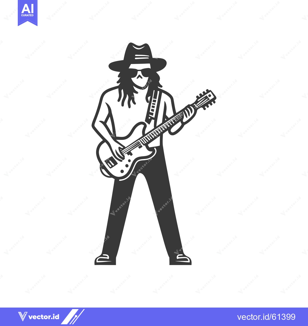Premium Vector dari A man in a hat playing a guitar with long hair and sunglasses