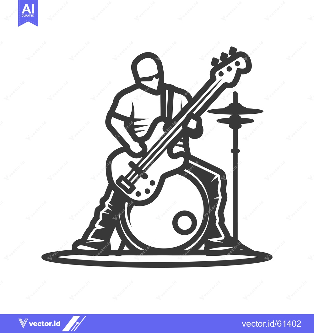 Premium Vector of Silhouette of a Bassist Performing with a Drum