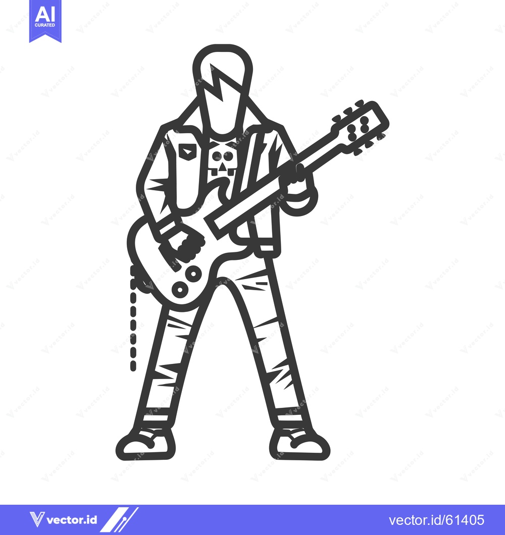 Premium Vector of Line Art Illustration of a Rock and Roll Musician Playing Guitar