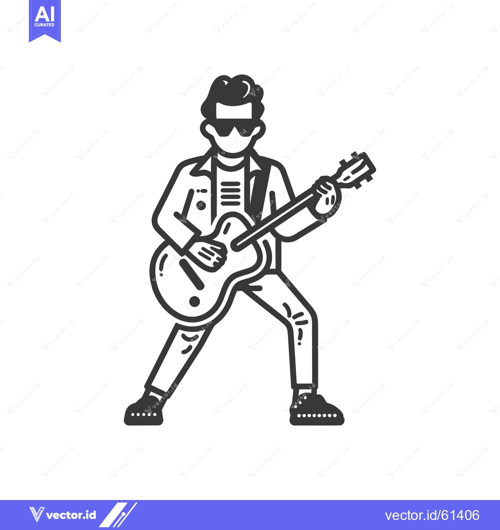 Premium Vector of Line Art Illustration of a Person Playing a Guitar