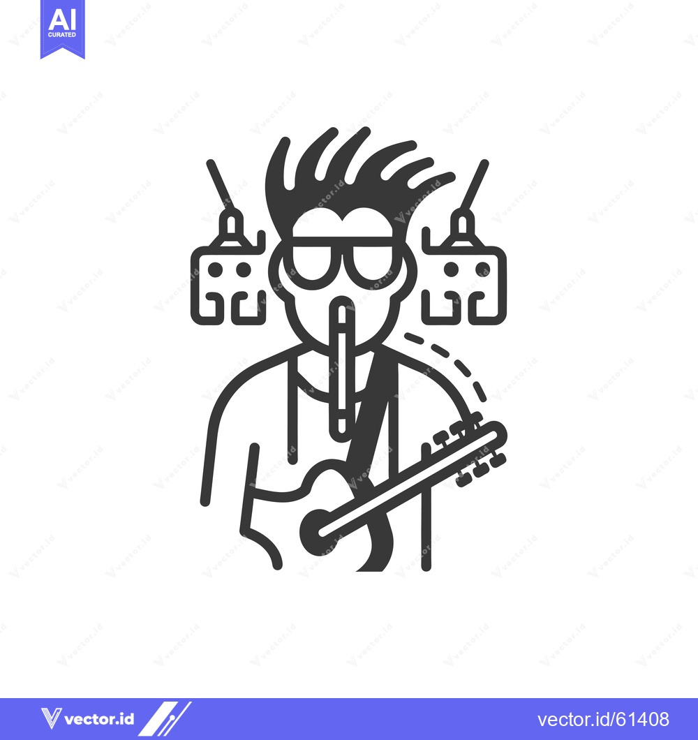 Premium Vector dari Line Art Illustration of a Musician with a Guitar and Sunglasses