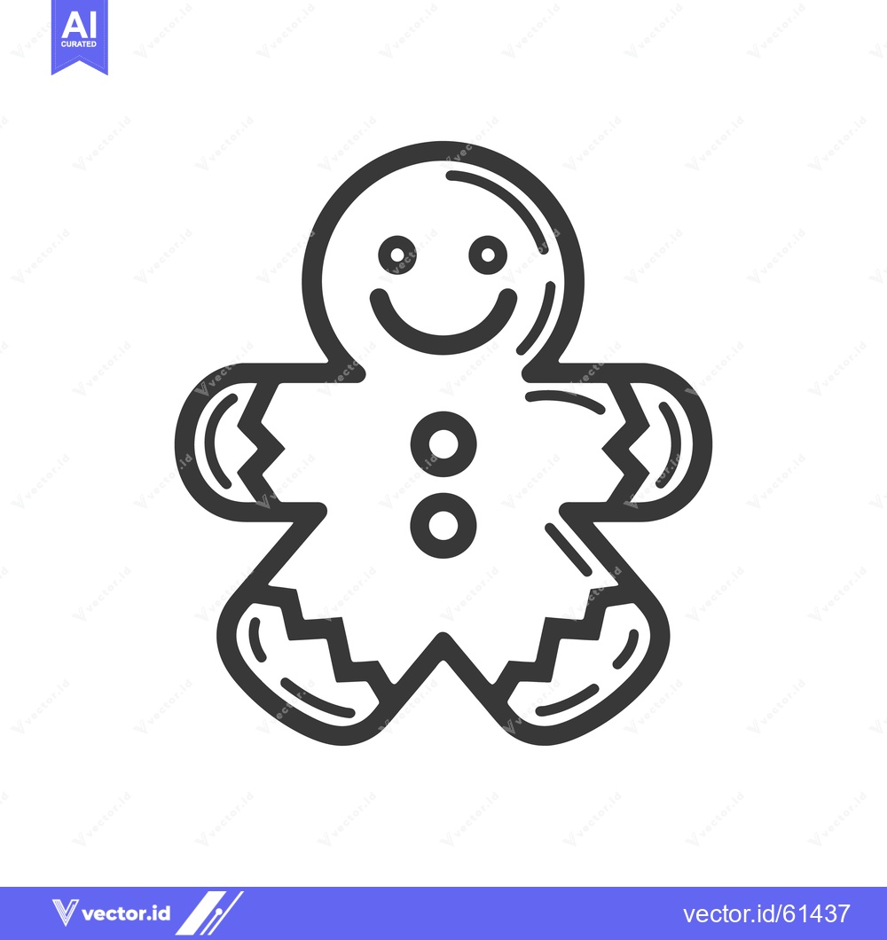 Premium Vector of A smiling outline illustration depicts a gingerbread person cookie