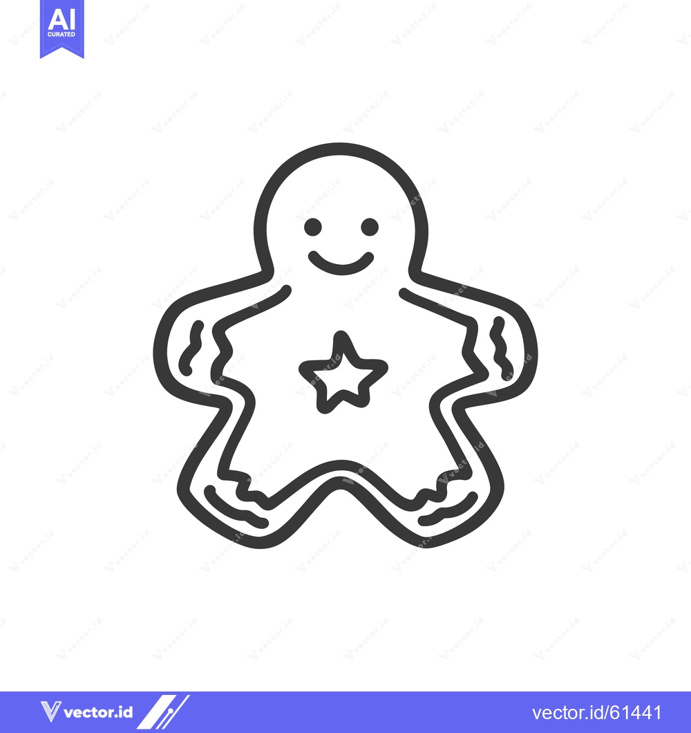 Premium Vector of A smiling gingerbread cookie character with star outline design