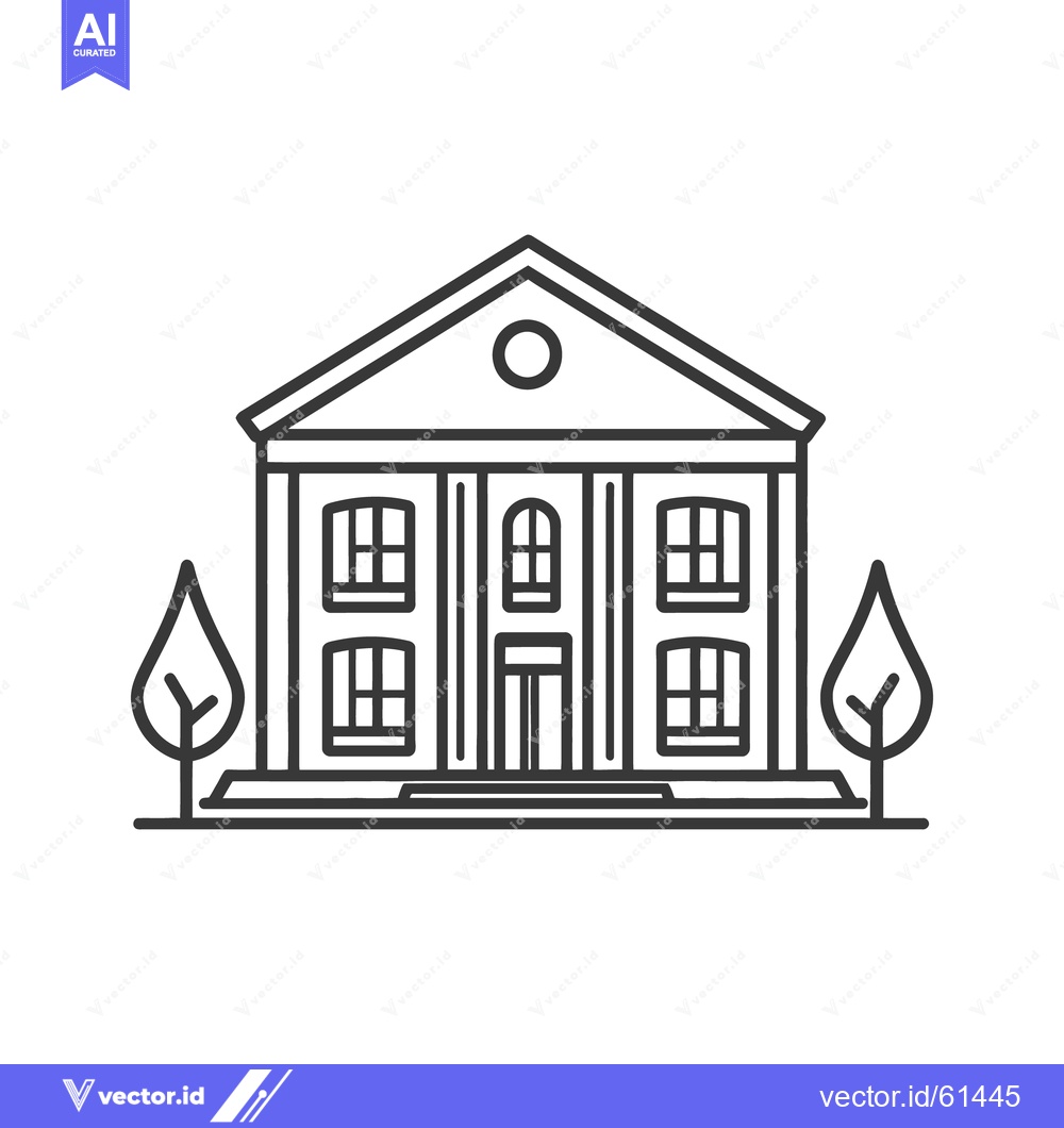 Premium Vector dari An architectural building image with trees shown in line art