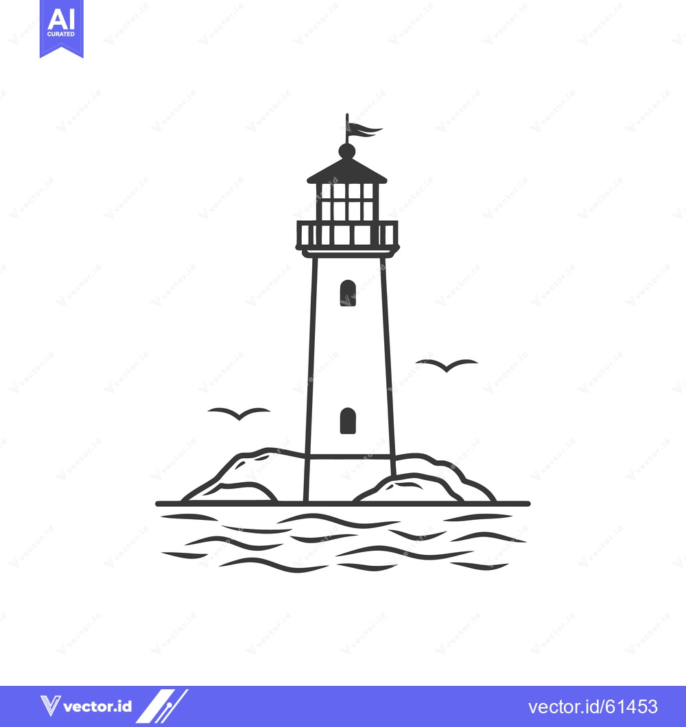 Premium Vector of A tall lighthouse stands amidst the waves and rocks